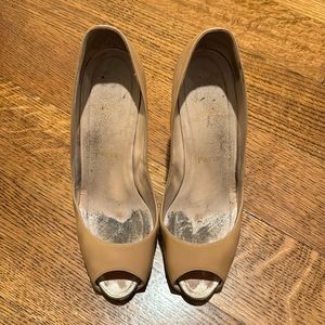Christian Louboutin nude patent leather peep toe heels